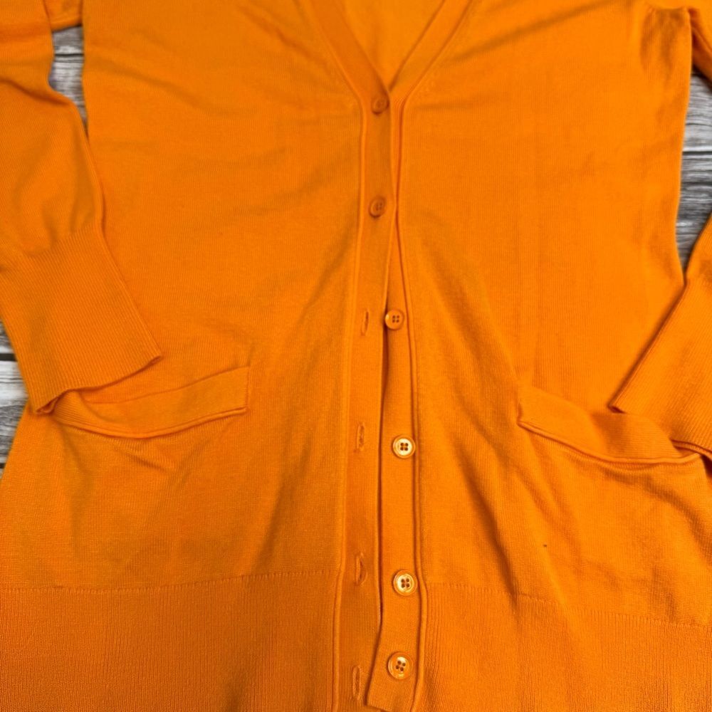 Liz Claiborne Women Long Cardigan Small Golden Orange Button Front Tunic Sweater - Picture 6 of 12